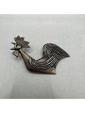 Unique Silver Rooster Handcrafted Marked Pin Brooch 2.25” - 1.5” 10.8gr